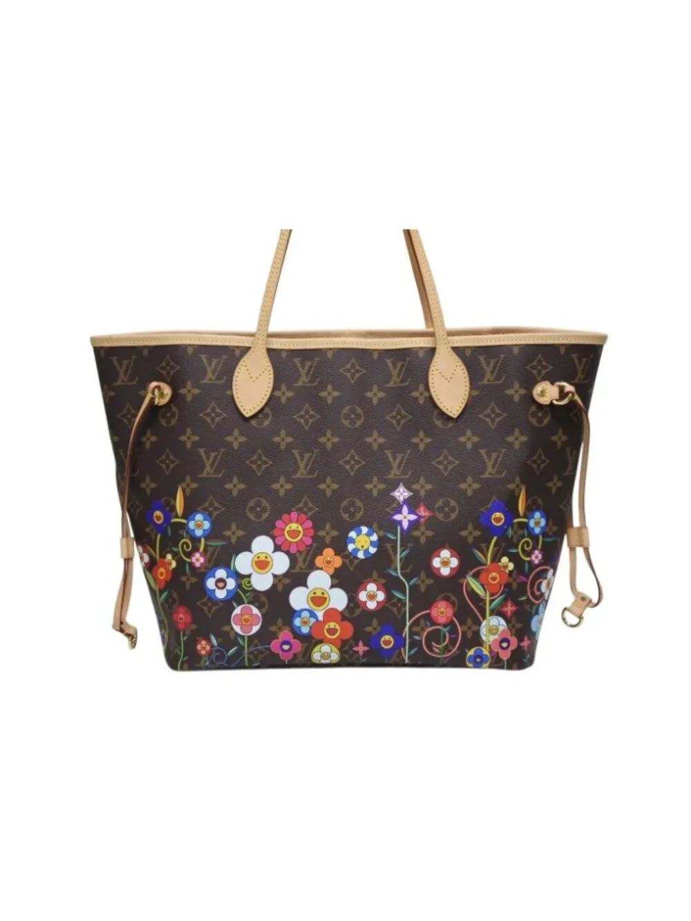 Louis Vuitton Monogram LV TM Neverfull MM Tote Bag Takashi Murakami Brown Gold
